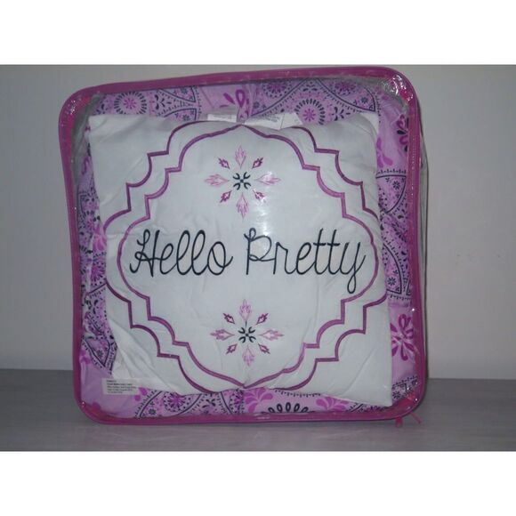Reversible 3 Pc TWIN COMFORTER Pillow Set "Hello Pretty" Pink Floral Mandala $68 - Picture 4 of 6